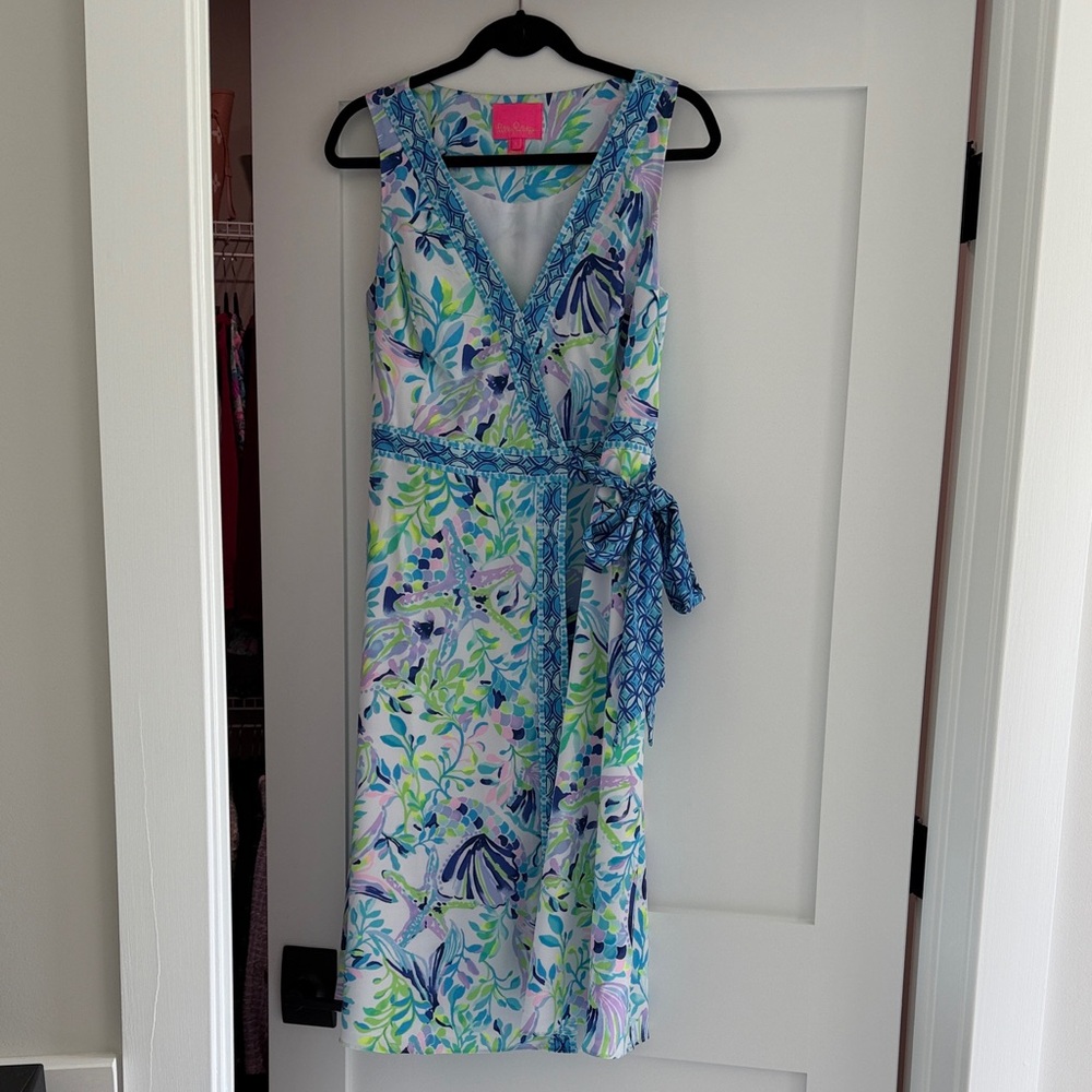 Lill Floral Wrap Dress in Blue & Green